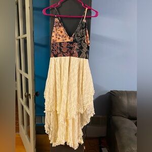 OOAK Upcycled Swim top Bohemian Lace-Trimmed Patchwork Dress in Cream and Black